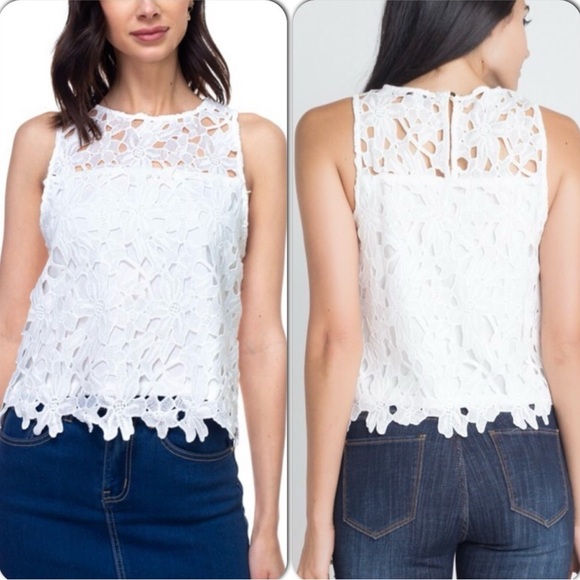 Crochet White Short Sleeveless Top NWT Size Small - Picture 7 of 8
